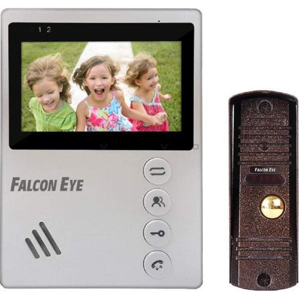 Falcon Eye Домофоны KIT- Vista Комплект. Видеодомофон: дисплей 4" TFT; механические кнопки; подключение до 2-х вызывных панелей; OSD меню; питание AC 220В встроенный БП