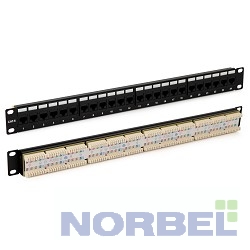 Hyperline Монтажное оборудование PP3-19-24-8P8C-C6-110D Патч-панель 19", 1U, 24 порта RJ-45, категория 6, Dual IDC, ROHS, цвет черный задний кабельный организатор в комплекте