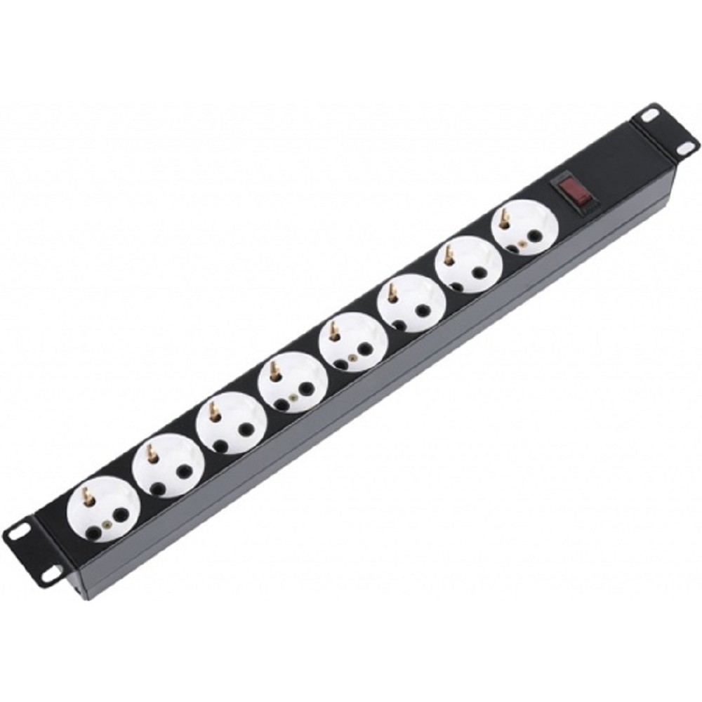 ЦМО Блок силовых розеток 10А без шнура 19" с выключателем, 8 розеток, цвет черный БР 16-008 БР 16-008-9005