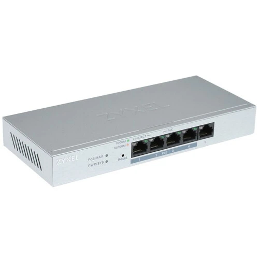ZYXEL Сетевое оборудование GS1200-5HPV2-EU0101F Smart PoE+ коммутатор GS1200-5HP v2, 5xGE 4xPoE+ , настольный, бесшумный, с поддержкой VLAN, IGMP, QoS и Link Aggregation, бюджет PoE 60 Вт