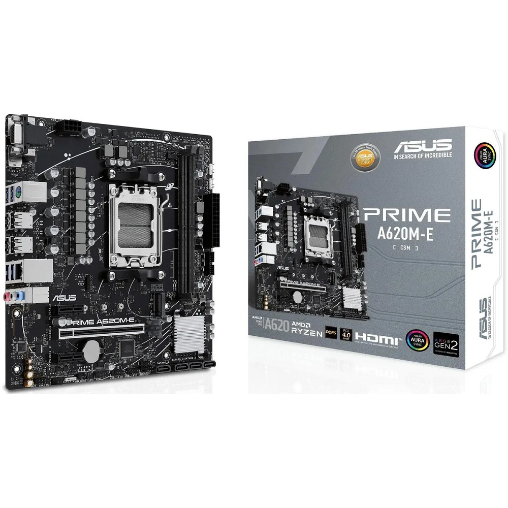 Asus Материнская плата PRIME A620M-E-CSM Socket AM5, mATX, 2xDDR5 96GB , VGA DP HDMI, 1xPCIe 4.0x16 2xPCIe 4.0x1, 1xLAN, 4xSATA 6Gb s, 1xM.2, 2xUSB 3.2, 4xUSB 2.0, 1xPS 2