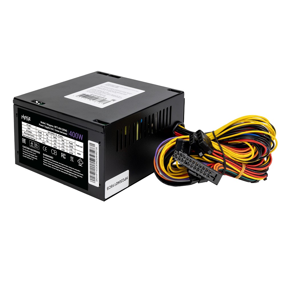 Hiper Блок питания PSU HPT-400 ATX 2.31, peak 400W, Passive PFC, 80mm fan, power cord, Black OEM