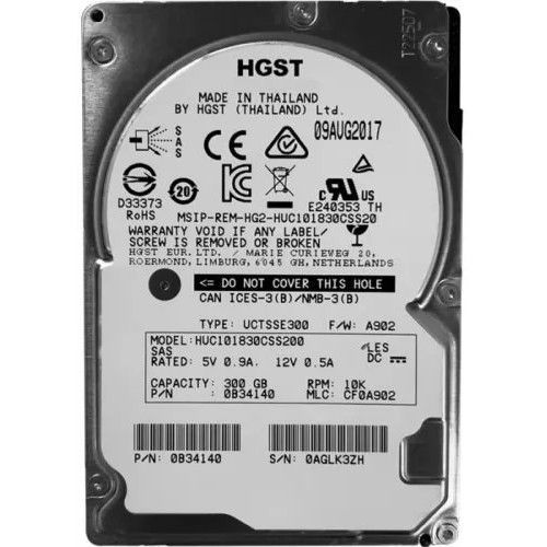 Western digital Жесткий диск HDD HGST SAS Server 300Gb 2.5'' Ultrastar 10K rpm 12Gb s 128Mb HUC101830CSS200