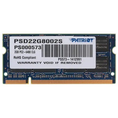 Patriot Модуль памяти DDR2 SODIMM 2GB PSD22G8002S PC2-6400, 800MHz