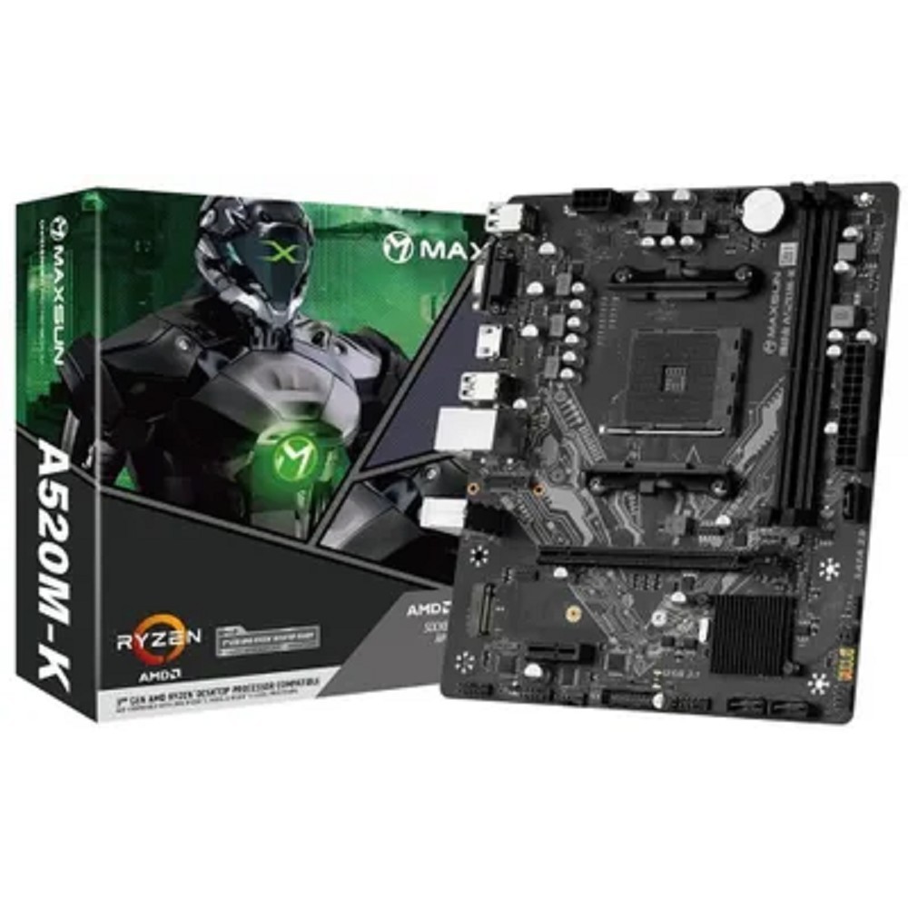 MAXSUN Материнская плата MS-Challenger A520M-K Socket AM4, mATX, 2 DDR4, VGA HDMI, 3 SATA3, 1 M.2, 1 PCIEx16 1 PCIEx1, 4 USB2.0, 2 USB 3.2 Gen1, LAN 1 1G, RTL