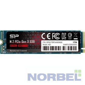 Silicon Power накопитель SSD 1Tb A80 SP001TBP34A80M28, M.2 2280, PCI-E x4, NVMe