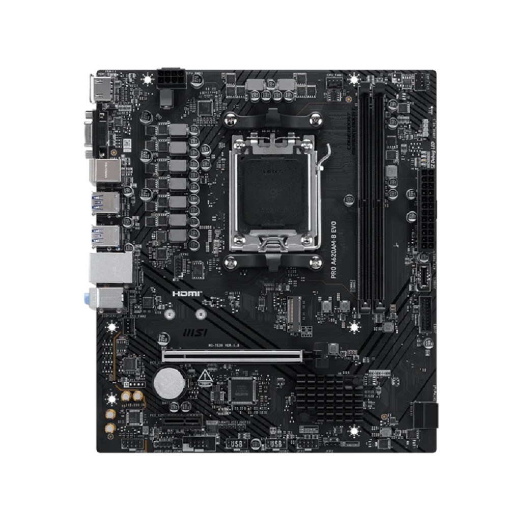 MicroStar Материнская плата MSI PRO A620AM-B EVO Socket AM5 AMD A620A 2xDDR5 mATX AC 97 8ch 7.1 2.5Gg RAID+VGA+HDMI