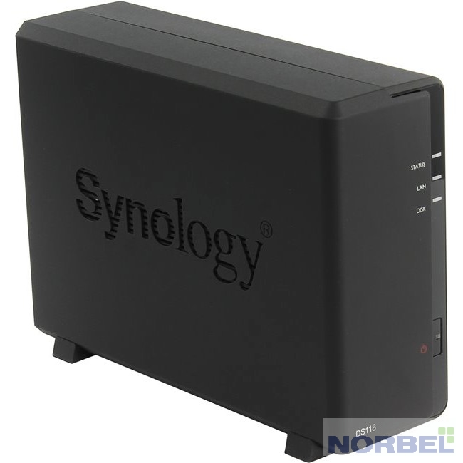 Synology Дисковый массив DS118 Сетевое хранилище 1xHDD DC1,4GhzCPU 1Gb, SATA 3,5'' 2xUSB3.0 1GigEth iSCSI 2xIPcam upto 15 1xPS