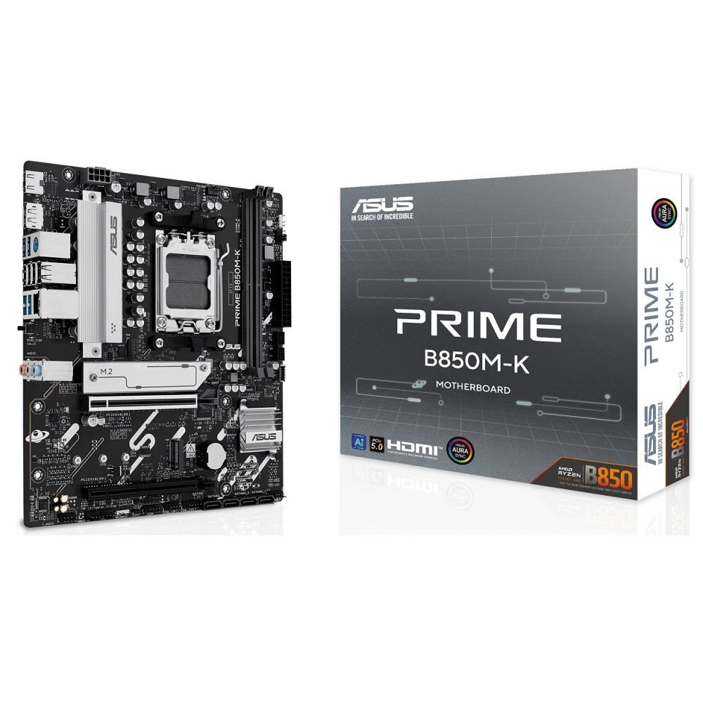 Asus Материнская плата PRIME B850M-K Socket AM5, mATX, 2xDDR5 128GB , DP HDMI, 1xPCIe 5.0x16 1xPCIe 4.0x16, 1xLAN 2.5GbE , 4xSATA 6Gb s, 2xM.2, 1xType-C, 4xUSB 3.2, 4xUSB 2.0, PS 2