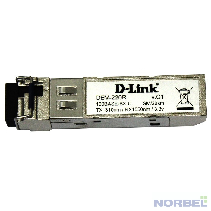 D-Link Сетевое оборудование 220R 20KM A1A WDM SFP-трансивер с 1 портом 100Base-BX-U Tx:1310 нм, Rx:1550 нм для одномодового оптического кабеля до 20 км