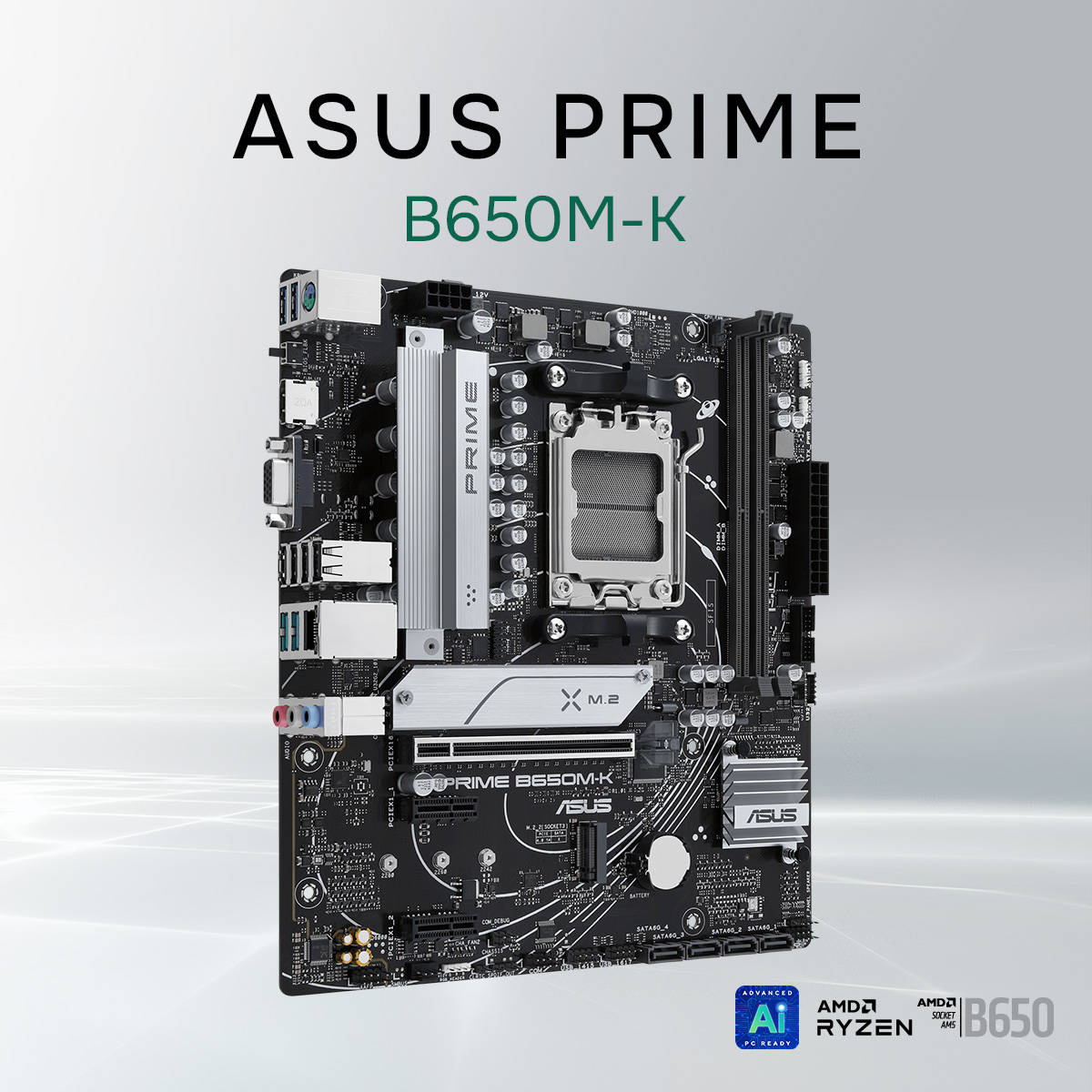 Asus Материнская плата PRIME B650M-K Socket AM5, mATX, 2xDDR5 96GB , VGA HDMI 2.1, 1xPCIe 4.0x16 2xPCIe 4.0, 1xLAN 2.5GbE , 4xSATA 6Gb s, 2xM.2, 4xUSB 3.2, 4xUSB 2.0, 1xPS 2