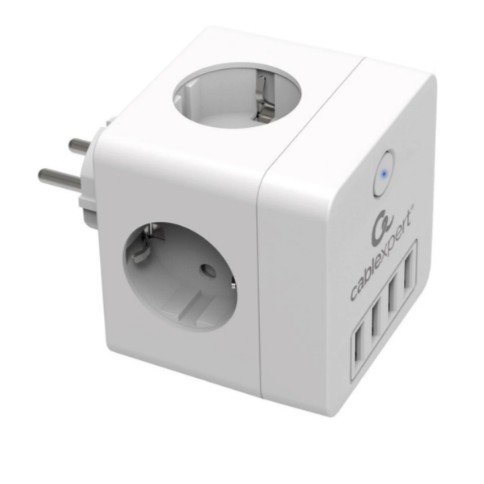 Cablexpert Кабель эксперт Сетевой фильтр Cube CUBE-4-U4-W 4 р, 16А, 4 х USB, ур.защиты 2+ белый, коробка