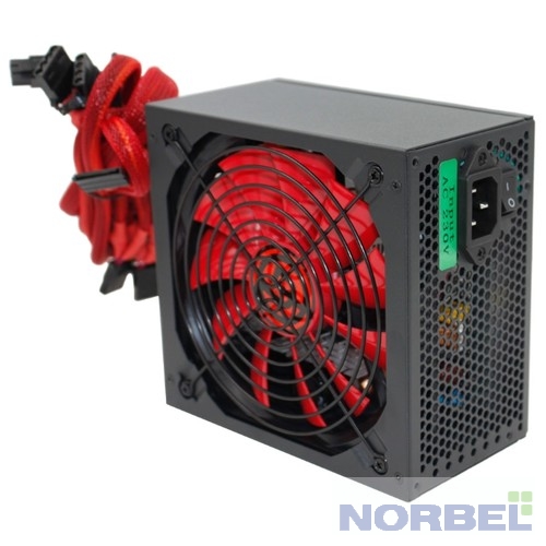 Ginzzu Блок питания PC600 14CM Red 80+ black,APFC,24+4p,2 PCI-E 6+2 , 5 SATA, 4 IDE,оплетка, кабель питания,цветная коробка
