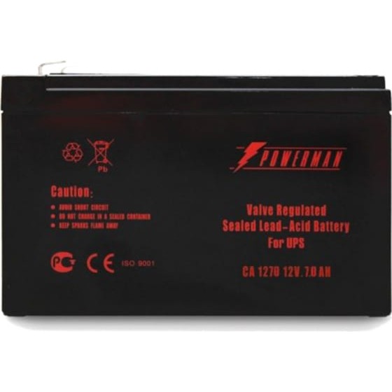Powerman Батарея Battery CA1270, напряжение 12В, емкость 7Ач,макс. ток разряда 105А, макс. ток заряда 2.1А, свинцово-кислотная типа AGM, тип клемм F2, Д Ш В 151 65 94, 2.2 кг. Battery Batter